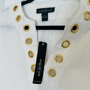 August Silk White Top with Gold Accents